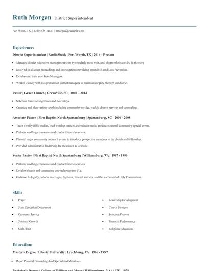 District Superintendent Resume