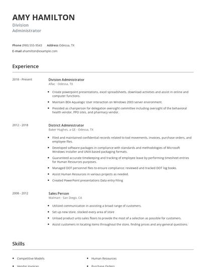 Division Administrator Resume