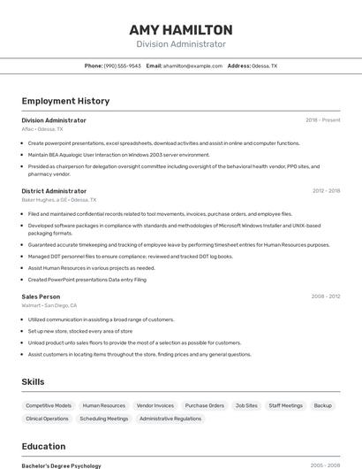 Division Administrator Resume