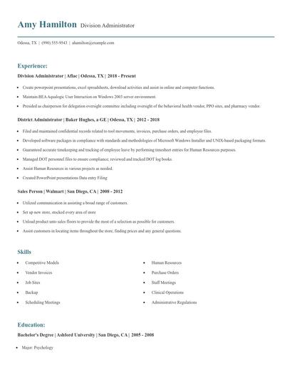 Division Administrator Resume