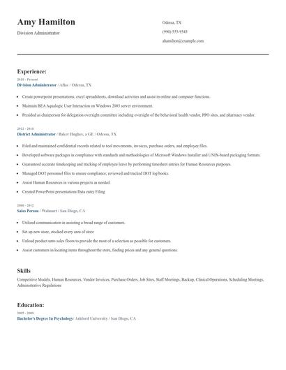 Division Administrator Resume