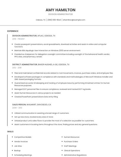 Division Administrator Resume
