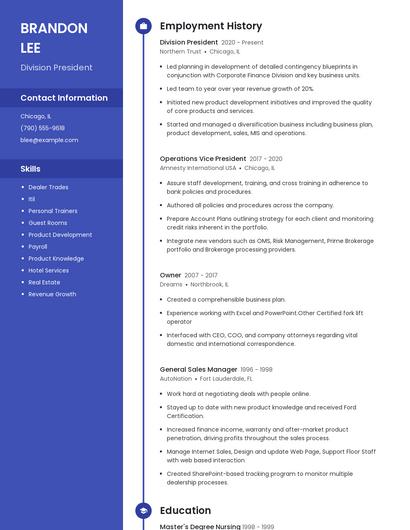 Division President Resume