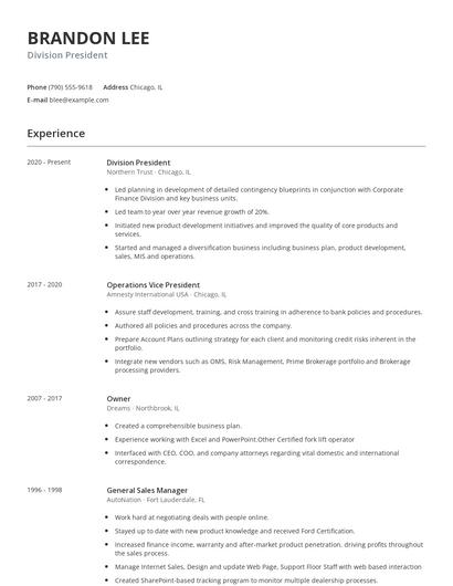 Division President Resume