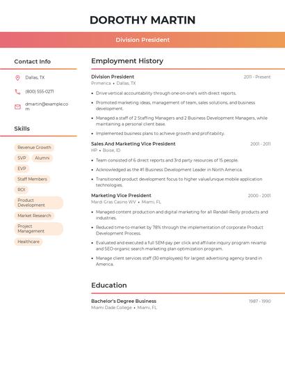 Division President Resume