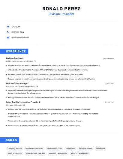 Division President Resume