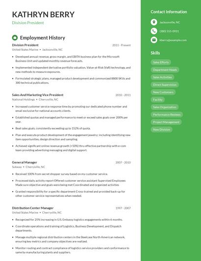 Division President Resume