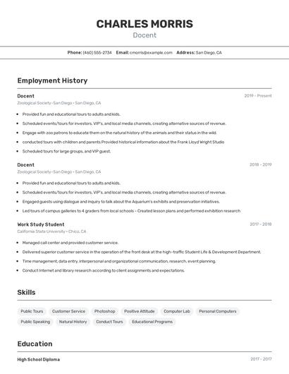 Docent Resume