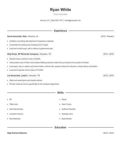 Dock Associate Resume