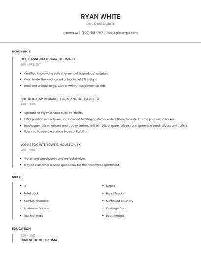 Dock Associate Resume