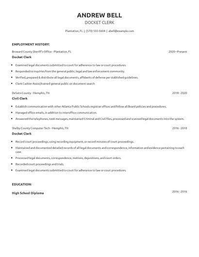Docket Clerk Resume