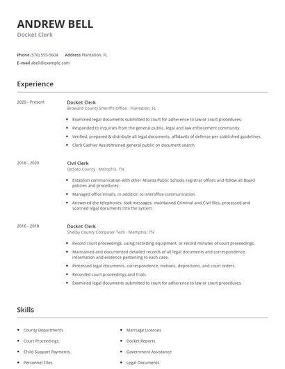 Docket Clerk Resume