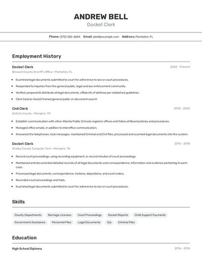 Docket Clerk Resume