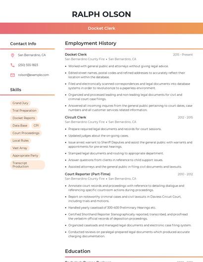 Docket Clerk Resume