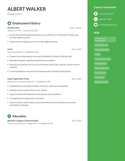 Docket Clerk Resume