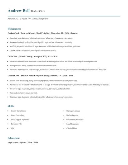 Docket Clerk Resume