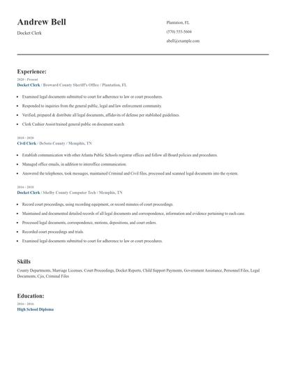 Docket Clerk Resume
