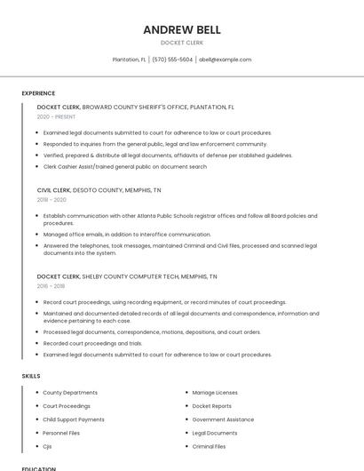Docket Clerk Resume