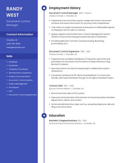 Document Control Manager Resume