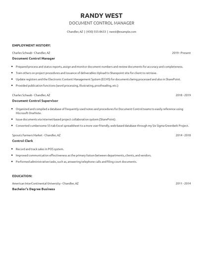 Document Control Manager Resume