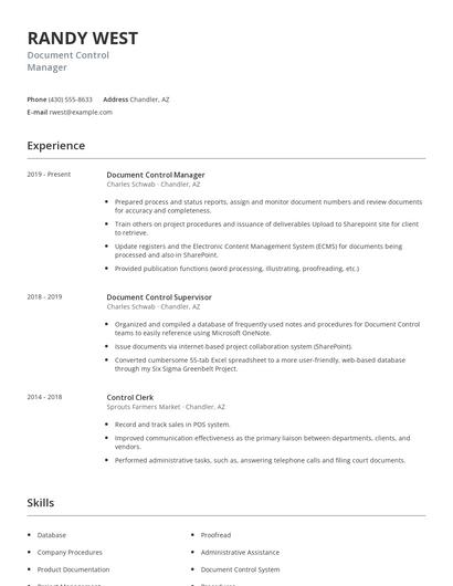 Document Control Manager Resume