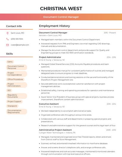 Document Control Manager Resume