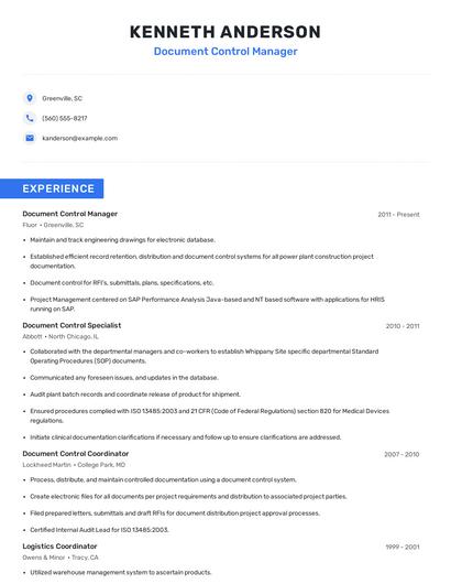 Document Control Manager Resume