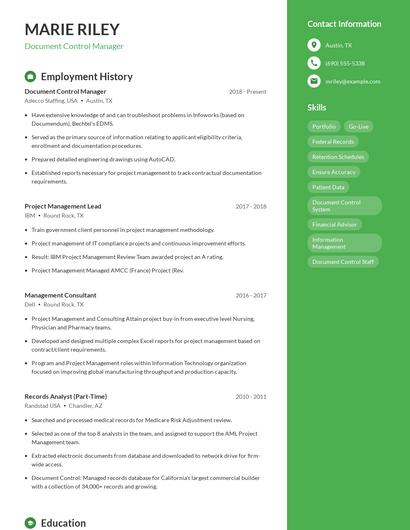 Document Control Manager Resume