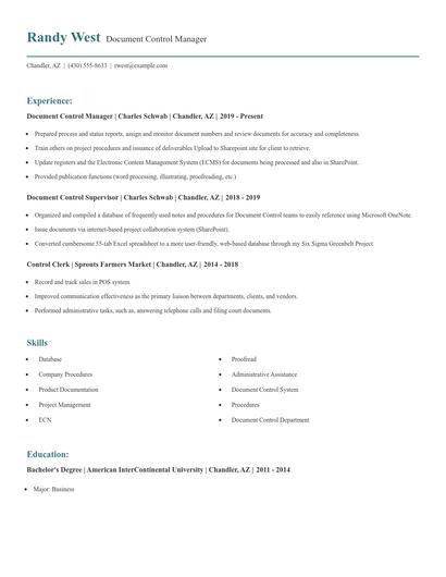 Document Control Manager Resume