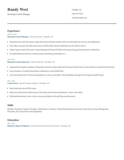 Document Control Manager Resume
