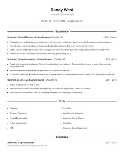 Document Control Manager Resume