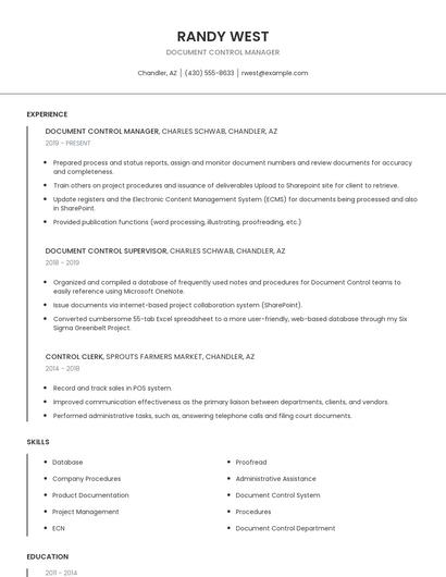 Document Control Manager Resume