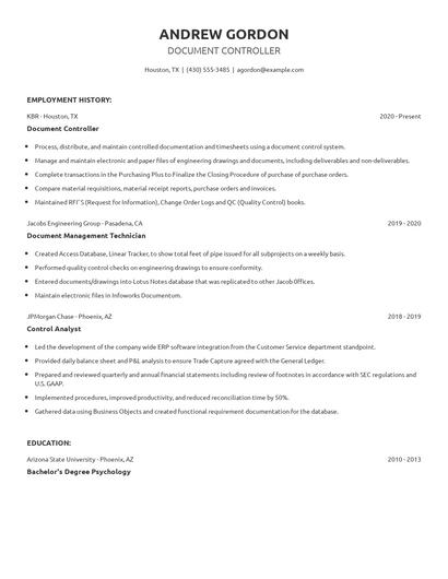 Document Controller Resume