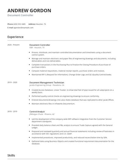 Document Controller Resume