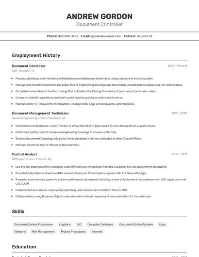 Document Controller Resume
