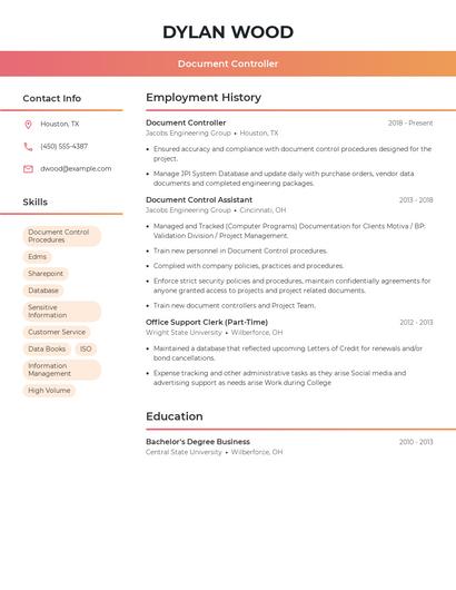 Document Controller Resume