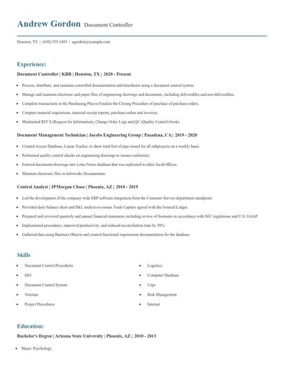 Document Controller Resume