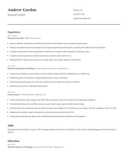Document Controller Resume