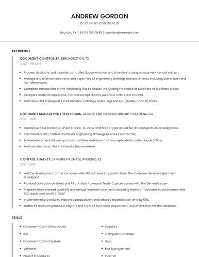 Document Controller Resume