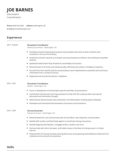 Document Coordinator Resume