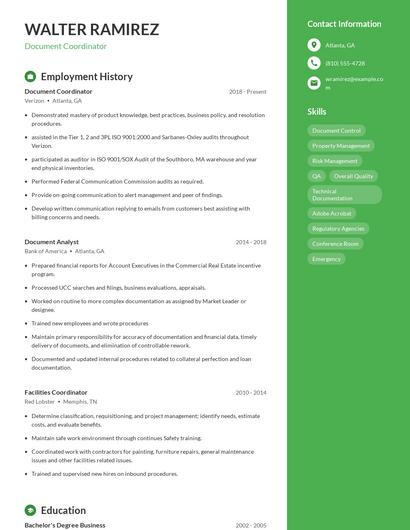 Document Coordinator Resume