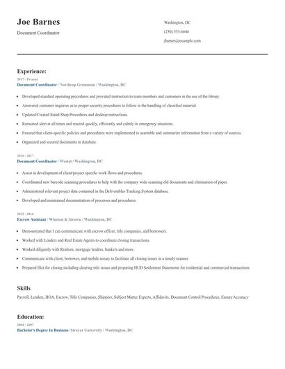Document Coordinator Resume