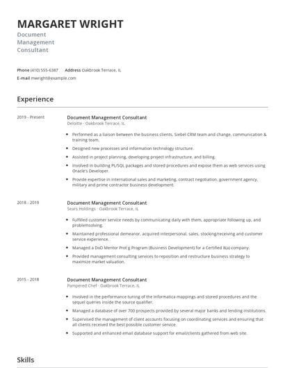 Document Management Consultant Resume