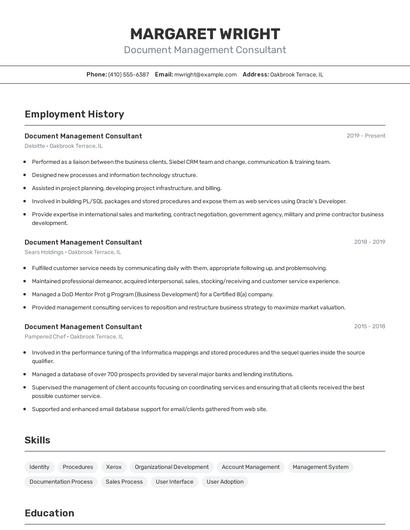 Document Management Consultant Resume