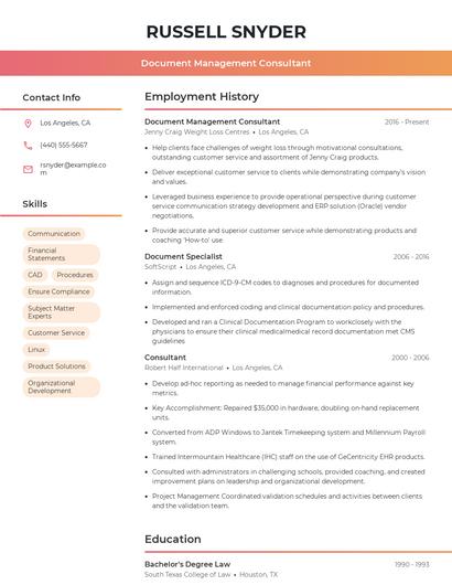Document Management Consultant Resume