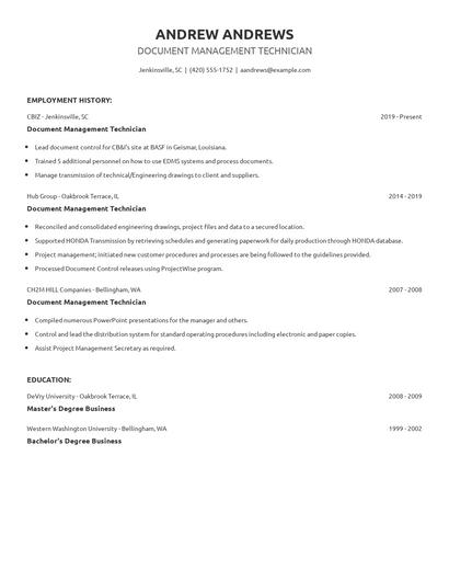 Document Management Technician Resume