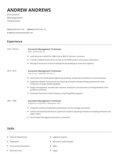 Document Management Technician Resume