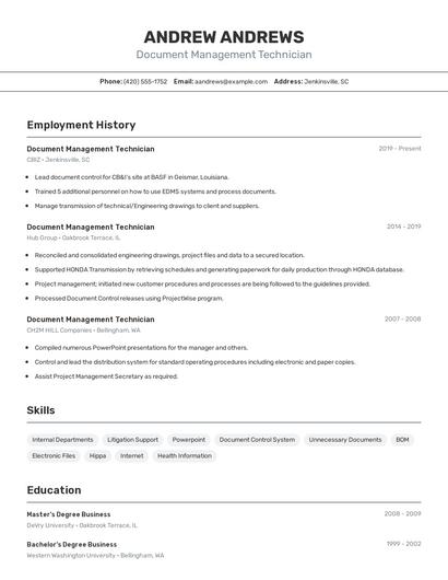Document Management Technician Resume