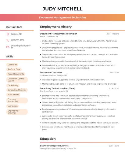 Document Management Technician Resume