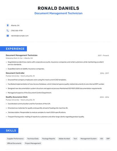 Document Management Technician Resume